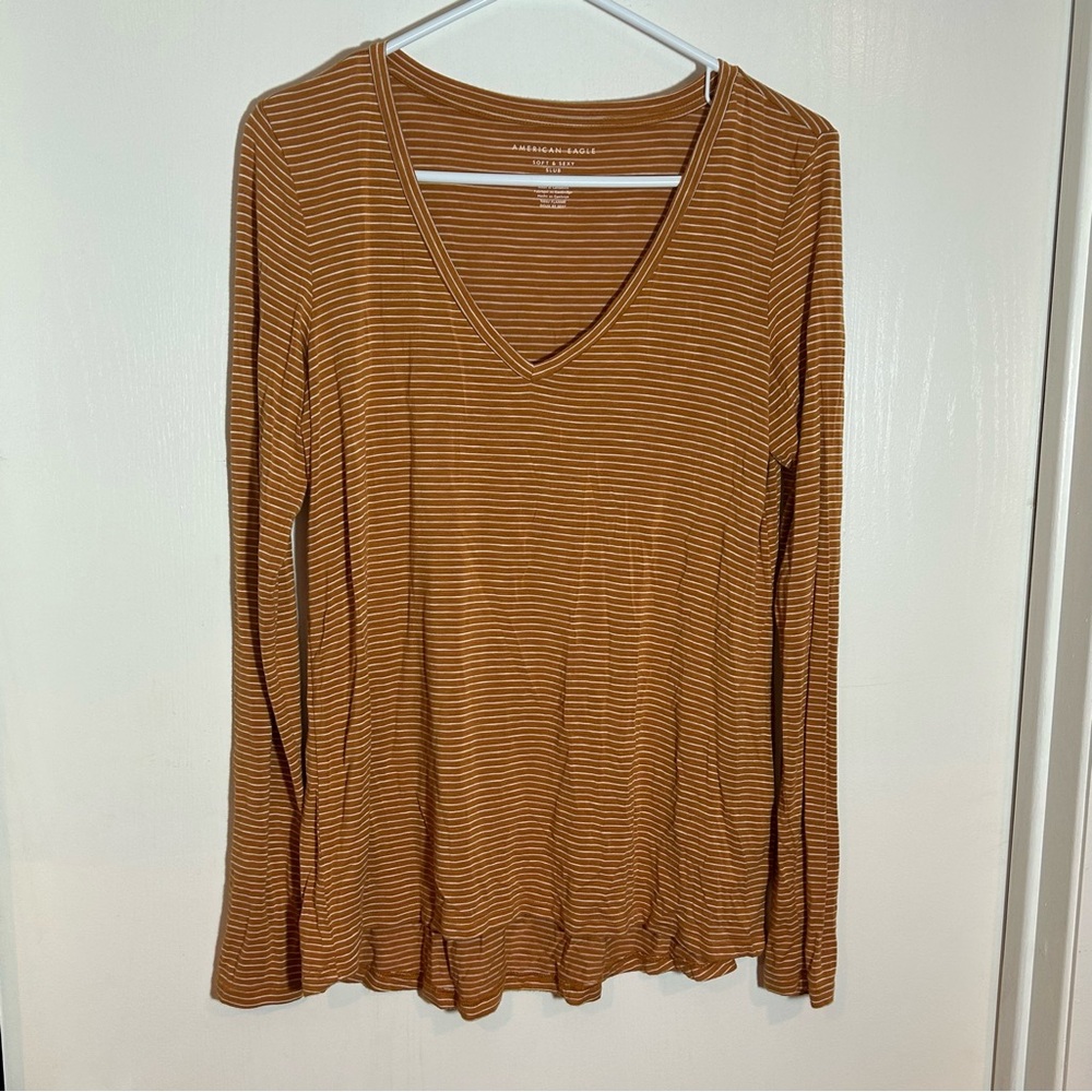 American Eagle soft and sexy slub gold striped long sleeve small